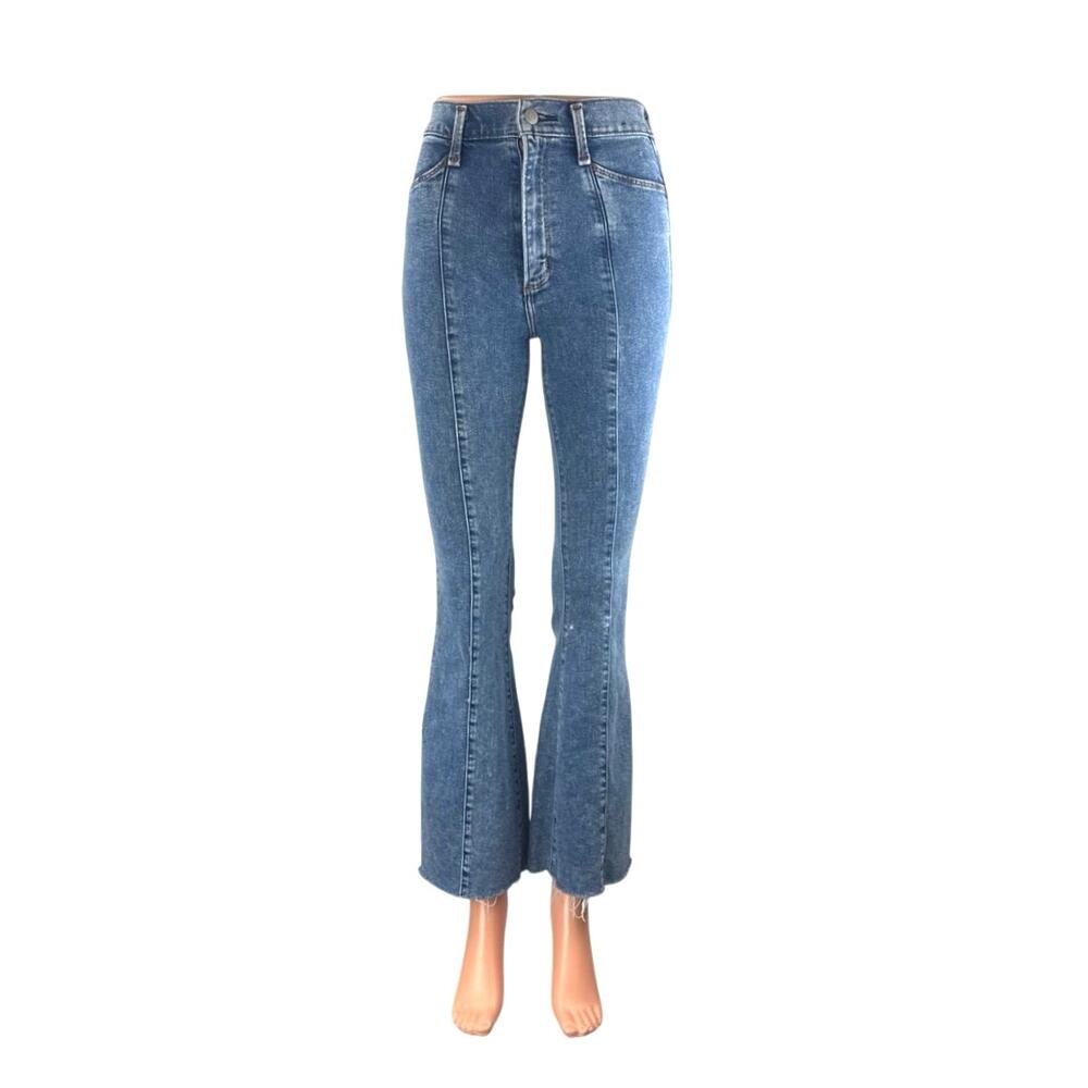 Abercrombie & Fitch Ultra High Rise Flare Blue Pintuck Bootcut Denim Jeans Sz 24